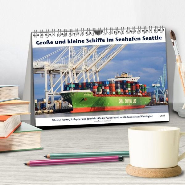 Produktbild: Gro&szlig;e und kleine Schiffe im Seehafen Seattle (Tischkalender 2026 DIN A5 quer), CALVENDO Monatskalender