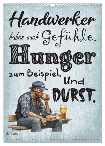 Produktbild: Handwerker Spr&uuml;che (Wandkalender 2026 DIN A3 hoch), CALVENDO Monatskalender