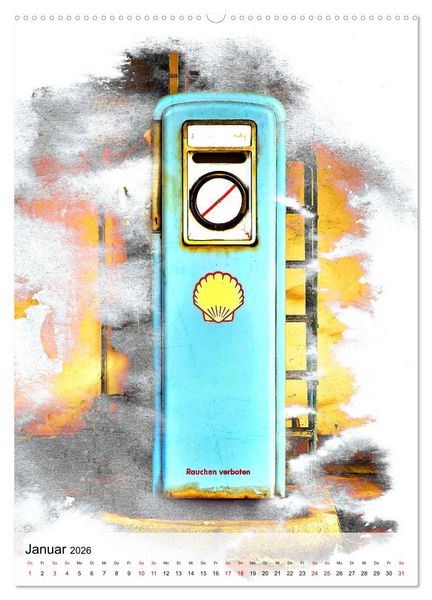 Produktbild: Gasoline - Vintage Tanks&auml;ulen in Szene gesetzt (Wandkalender 2026 DIN A2 hoch), CALVENDO Monatskalender