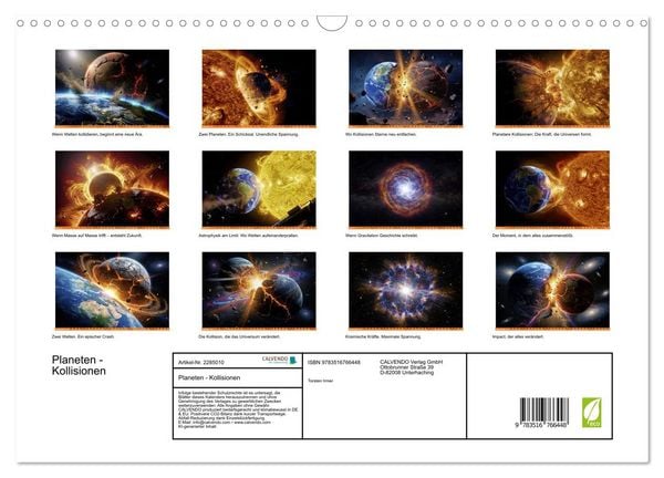 Produktbild: Planeten - Kollisionen (Wandkalender 2027 DIN A3 quer), CALVENDO Monatskalender