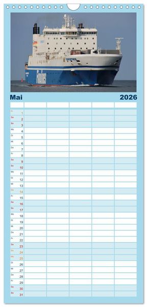 Produktbild: Familienplaner 2026 - Shipspotting Travem&uuml;nde mit 5 Spalten (Wandkalender, 21 x 45 cm) CALVENDO