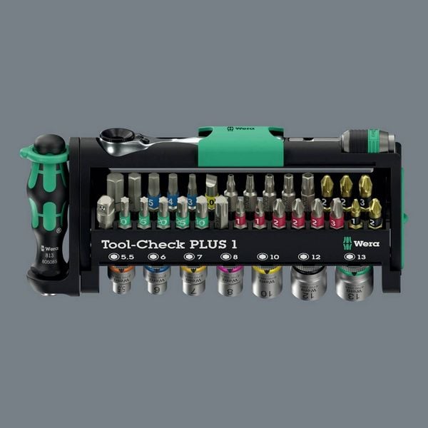 Produktbild: Wera Tool-Check PLUS 1 05049055001 Bit-Set 39teilig Schlitz, Kreuzschlitz Phillips, Kreuzschlitz Pozidriv, Innen-Sechskant, Innen-TORX, TORX BO