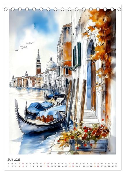 Produktbild: Venedig - Br&uuml;cken, Kan&auml;le, Gondeln (Tischkalender 2026 DIN A5 hoch), CALVENDO Monatskalender