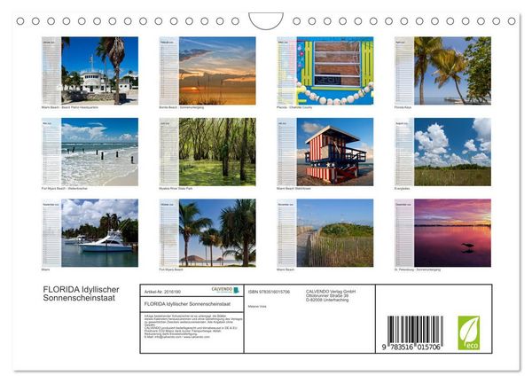 Produktbild: FLORIDA Idyllischer Sonnenscheinstaat (Wandkalender 2026 DIN A4 quer), CALVENDO Monatskalender