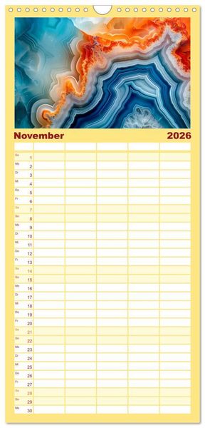 Produktbild: Familienplaner 2026 - Achat-Rhapsodie - Farbige Flussl&auml;ufe in Bandachaten und Quarz mit 5 Spalten (Wandkalender, 21 x 45 cm) CALVENDO
