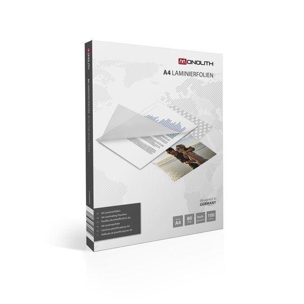 MONOLITH Laminierfolien 80μ hochglänzend DIN A4 100 Stück