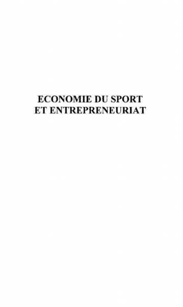 Produktbild: Economie Du Sport Et Entrepreneuriat