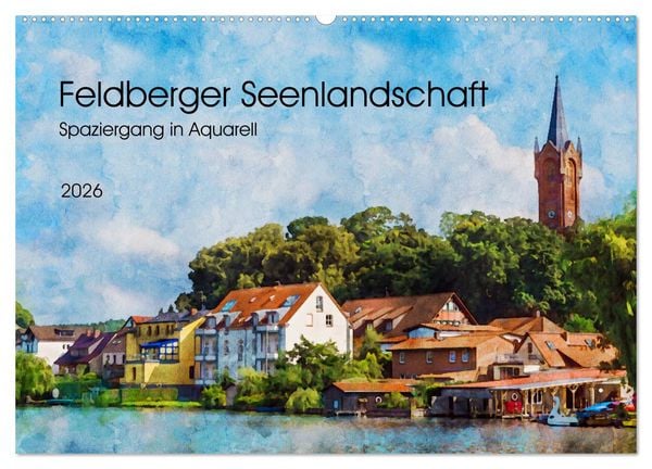 Produktbild: Feldberger Seenlandschaft - Spaziergang in Aquarell (Wandkalender 2026 DIN A2 quer), CALVENDO Monatskalender