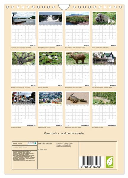 Produktbild: Venezuela - Land der Kontraste (Wandkalender 2026 DIN A4 hoch), CALVENDO Monatskalender