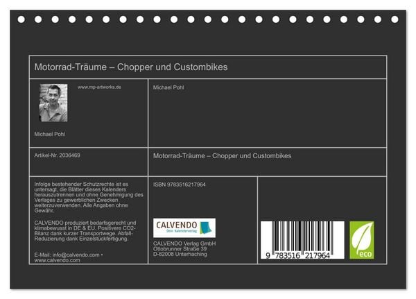 Produktbild: Motorrad-Tr&auml;ume &ndash; Chopper und Custombikes (Tischkalender 2026 DIN A5 quer), CALVENDO Monatskalender
