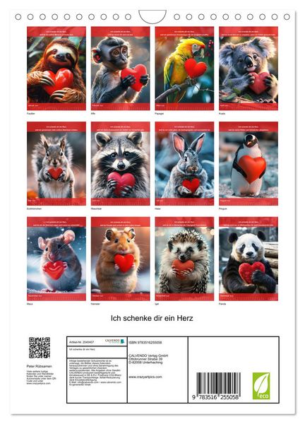 Produktbild: Ich schenke dir ein Herz (Wandkalender 2026 DIN A4 hoch), CALVENDO Monatskalender