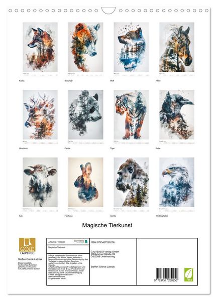 Produktbild: Magische Tierkunst (Wandkalender 2026 DIN A3 hoch), CALVENDO Monatskalender
