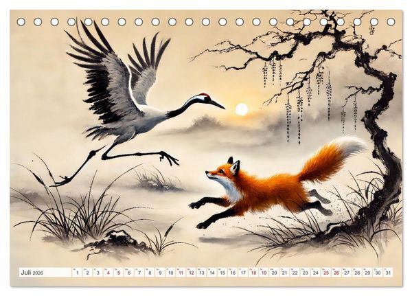 Produktbild: Eleganz der Kraniche - Majest&auml;tische V&ouml;gel in poetischer Tusche (Tischkalender 2026 DIN A5 quer), CALVENDO Monatskalender