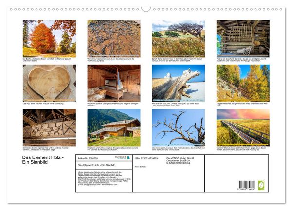 Produktbild: Das Element Holz - Ein Sinnbild (Wandkalender 2026 DIN A2 quer), CALVENDO Monatskalender