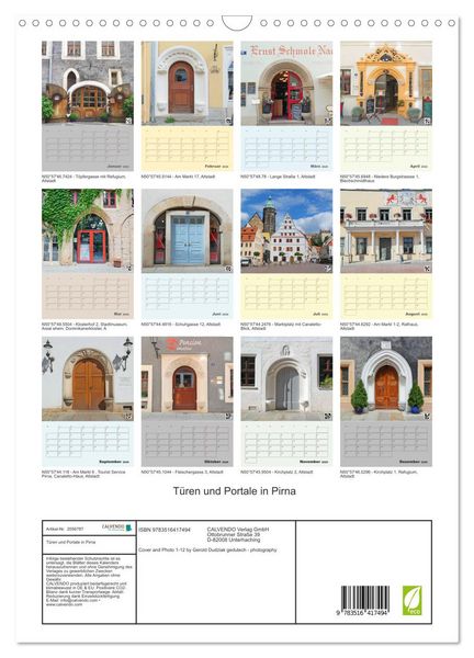 Produktbild: T&uuml;ren und Portale in Pirna (Wandkalender 2026 DIN A3 hoch), CALVENDO Monatskalender