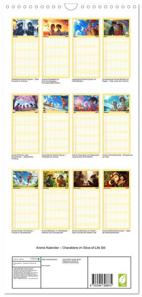 Produktbild: Familienplaner 2027 - Anime Kalender &ndash; Charaktere im Slice-of-Life Stil mit 5 Spalten (Wandkalender, 21 x 45 cm) CALVENDO
