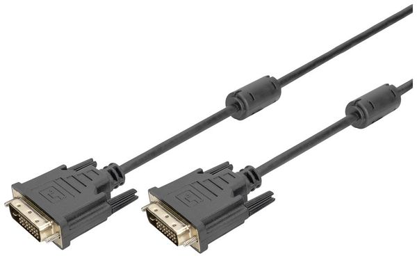 Produktbild: Digitus DVI Anschlusskabel DVI-D 24+1pol. Stecker, DVI-D 24+1pol. Stecker 10.00 m Schwarz AK-320101-100-S schraubbar, mit Ferritkern DVI-Kabel