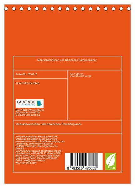 Produktbild: Meerschweinchen und Kaninchen Familienplaner (Tischkalender 2026 DIN A5 hoch), CALVENDO Monatskalender