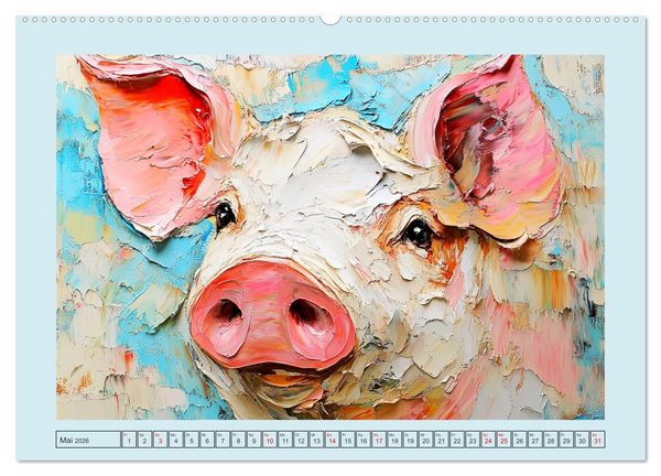 Produktbild: Lustiges Borstenvieh. Zauberhafte Schweinchen im &Ouml;lgem&auml;lde-Stil (Wandkalender 2026 DIN A2 quer), CALVENDO Monatskalender