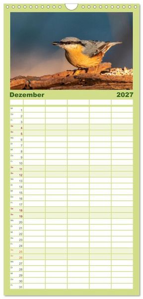 Produktbild: Familienplaner 2027 - Der Kernbei&szlig;er und seine gefiederten Gesellen mit 5 Spalten (Wandkalender, 21 x 45 cm) CALVENDO