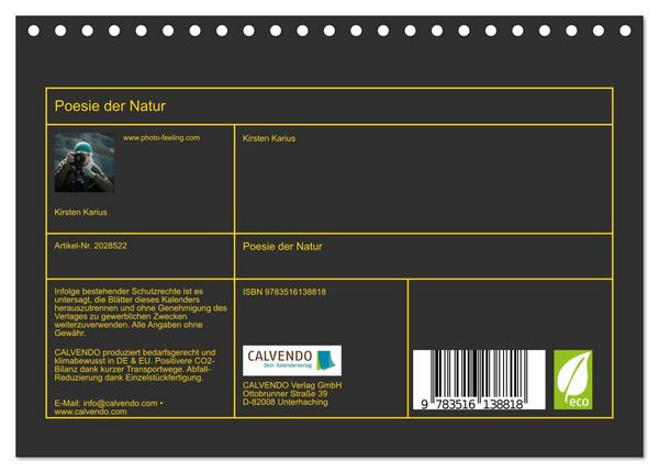 Produktbild: Poesie der Natur (Tischkalender 2026 DIN A5 quer), CALVENDO Monatskalender