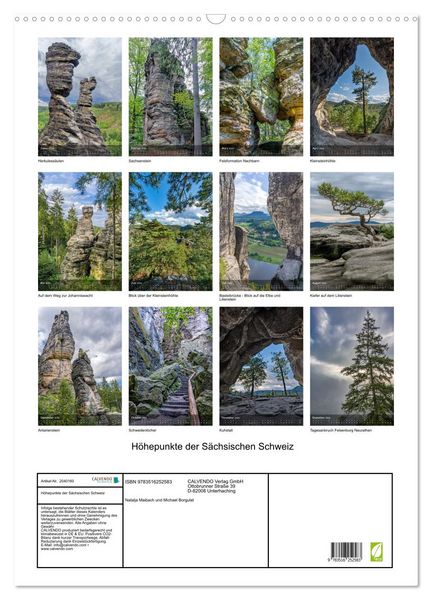 Produktbild: H&ouml;hepunkte der S&auml;chsischen Schweiz (Wandkalender 2026 DIN A2 hoch), CALVENDO Monatskalender