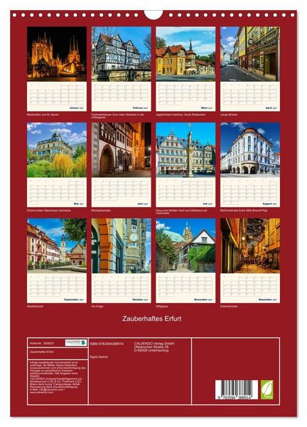Produktbild: Zauberhaftes Erfurt (Wandkalender 2027 DIN A3 hoch), CALVENDO Monatskalender