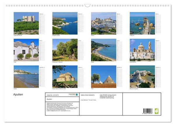 Produktbild: Apulien (Wandkalender 2026 DIN A2 quer), CALVENDO Monatskalender