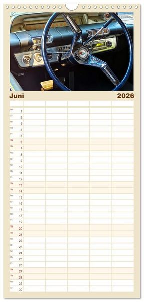 Produktbild: Familienplaner 2026 - Ikonische US-Car Armaturenbretter mit 5 Spalten (Wandkalender, 21 x 45 cm) CALVENDO
