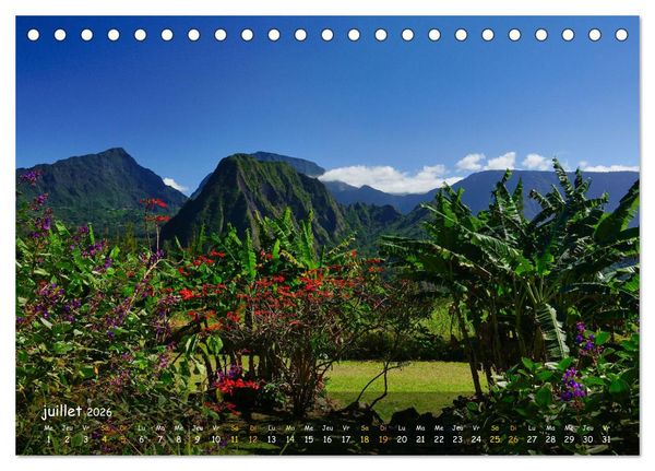 Produktbild: La R&egrave;union - C&ocirc;tes fantastiques et paysage montagneux (Calendrier de bureau 2026 DIN A5 vertical), CALVENDO calendrier mensuel
