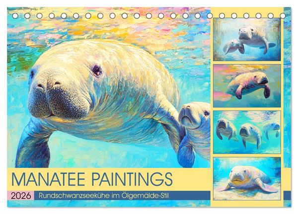 Produktbild: Manatee Paintings. Rundschwanzseek&uuml;he im &Ouml;lgem&auml;lde-Stil (Tischkalender 2026 DIN A5 quer), CALVENDO Monatskalender