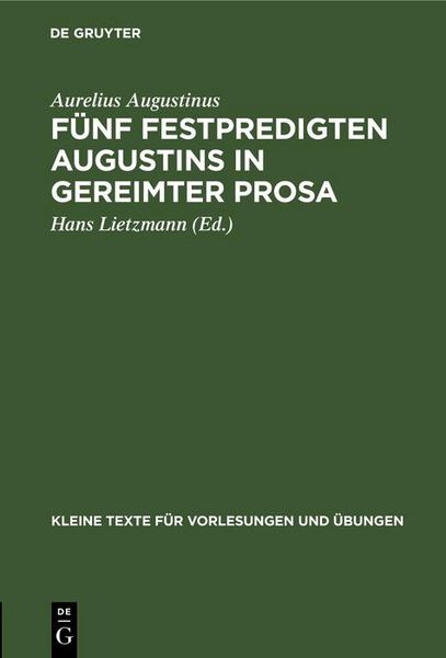 Produktbild: F&uuml;nf Festpredigten Augustins in gereimter Prosa