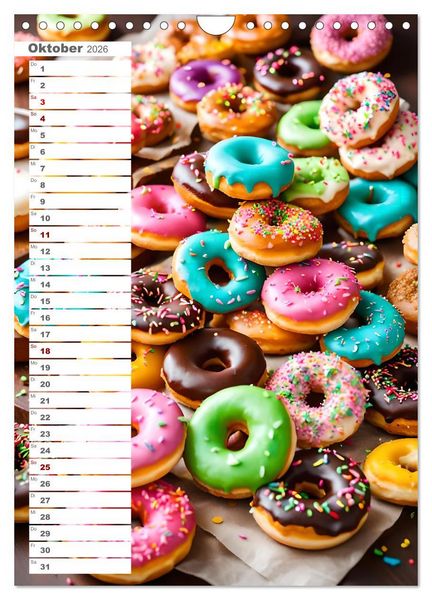 Produktbild: Donuts and Birthdays, s&uuml;&szlig;er Geburtstagskalender mit bunte KI Donuts (Wandkalender 2026 DIN A4 hoch), CALVENDO Monatskalender