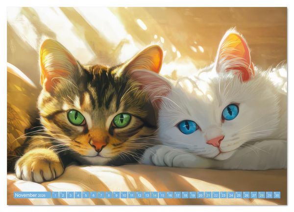 Produktbild: Katzen Illustrationen - Faszination pur (Wandkalender 2026 DIN A3 quer), CALVENDO Monatskalender