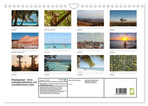 Produktbild: Madagaskar - Eine au&szlig;ergew&ouml;hnliche und wundersch&ouml;ne Insel. (Wandkalender 2026 DIN A4 quer), CALVENDO Monatskalender