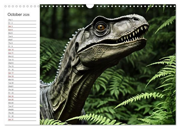 Produktbild: AI Dino Delights Mesmerizing Views of Prehistoric Life (Wall Calendar 2026 DIN A3 landscape), CALVENDO 12 Month Wall Calendar