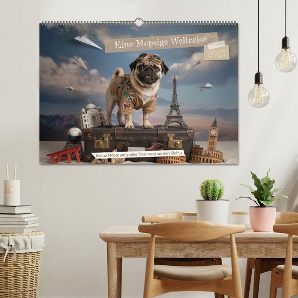 Produktbild: Eine Mopsige Weltreise (Wandkalender 2027 DIN A2 quer), CALVENDO Monatskalender