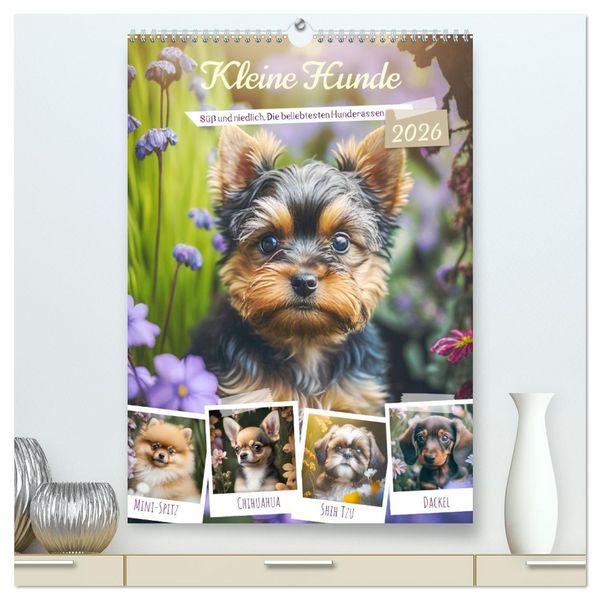 Produktbild: Kleine Hunde. S&uuml;&szlig; und niedlich. Die beliebtesten Hunderassen (hochwertiger Premium Wandkalender 2026 DIN A2 hoch), Kunstdruck in Hochglanz