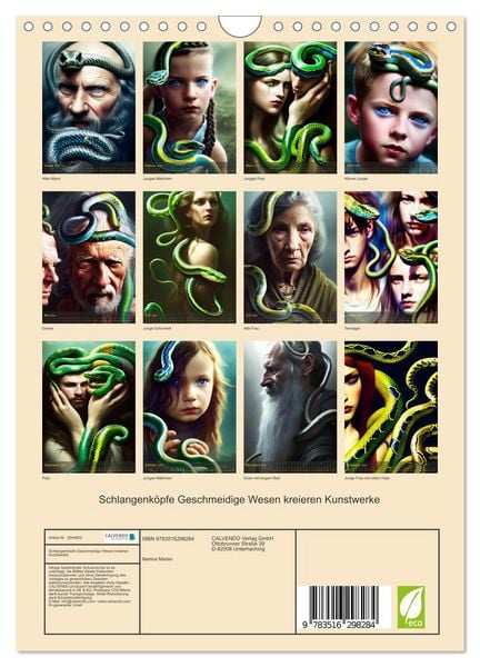 Produktbild: Schlangenk&ouml;pfe Geschmeidige Wesen kreieren Kunstwerke (Wandkalender 2026 DIN A4 hoch), CALVENDO Monatskalender