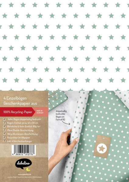 Produktbild: Geschenkpapier-Set Sterne (mint-gr&uuml;n, wei&szlig;)