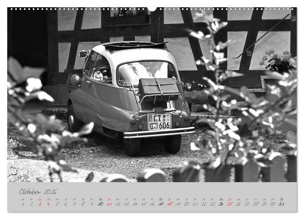 Produktbild: BMW Isetta 300 in schwarzwei&szlig; (hochwertiger Premium Wandkalender 2026 DIN A2 quer), Kunstdruck in Hochglanz