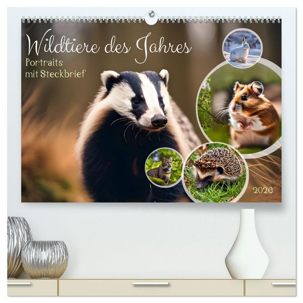 Wildtiere des Jahres (hochwertiger Premium Wandkalender 2026 DIN A2 quer), Kunstdruck in Hochglanz