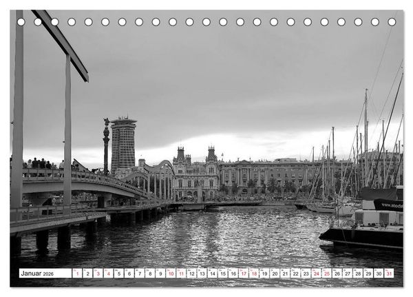 Produktbild: Barcelona Schwarz / Wei&szlig; Impressionen (Tischkalender 2026 DIN A5 quer), CALVENDO Monatskalender