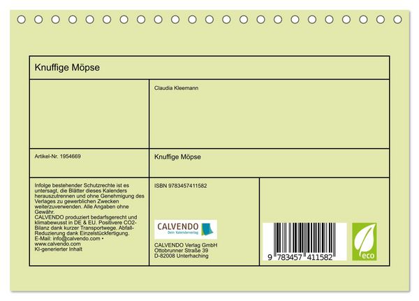 Produktbild: Knuffige M&ouml;pse (Tischkalender 2026 DIN A5 quer), CALVENDO Monatskalender
