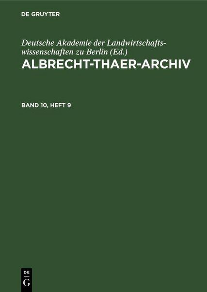 Produktbild: Albrecht-Thaer-Archiv. Band 10, Heft 9