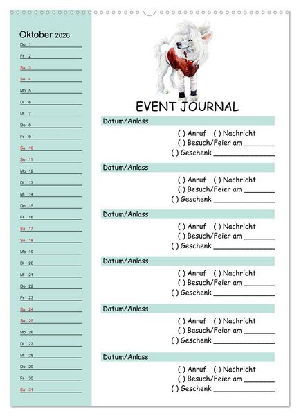 Produktbild: B-DAY PLANER - Aquarell Hunderassen - F&uuml;r Termine, Geschenke, Eventdetails & mehr (Wandkalender 2026 DIN A2 hoch), CALVENDO Monatskalender