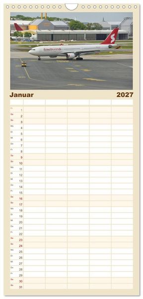Produktbild: Familienplaner 2027 - Flugzeuge auf Europas Flugh&auml;fen mit 5 Spalten (Wandkalender, 21 x 45 cm) CALVENDO