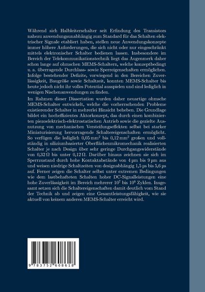 Produktbild: Entwicklung hochleistungsf&auml;higer ohmscher MEMS-Schalter auf Basis eines neuartigen Aktorkonzeptes