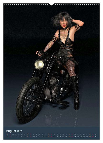 Produktbild: Tattooed Girls and Bikes (Wandkalender 2026 DIN A2 hoch), CALVENDO Monatskalender