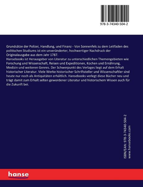Produktbild: Grunds&auml;tze der Polizei, Handlung, und Finanz